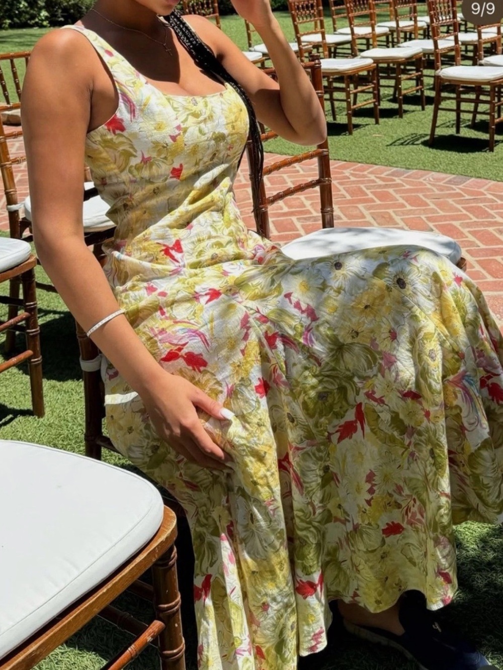 NWT Zara Linen Blend Yellow Dress ZW Collection Floral Wedding Guest M - Picture 10 of 16